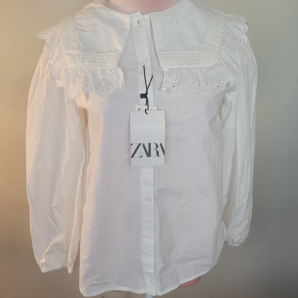 Zara White Ruffled Women's Top